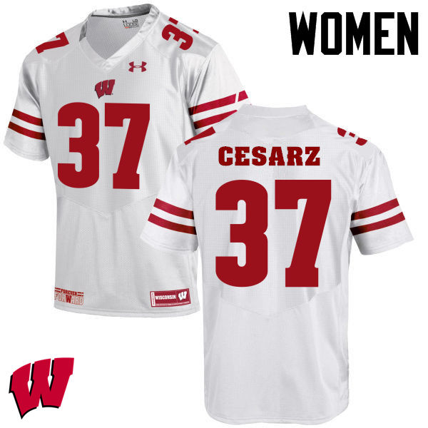 Wisconsin Badgers Women's #37 Ethan Cesarz NCAA Under Armour Authentic White College Stitched Football Jersey VO40E10UU